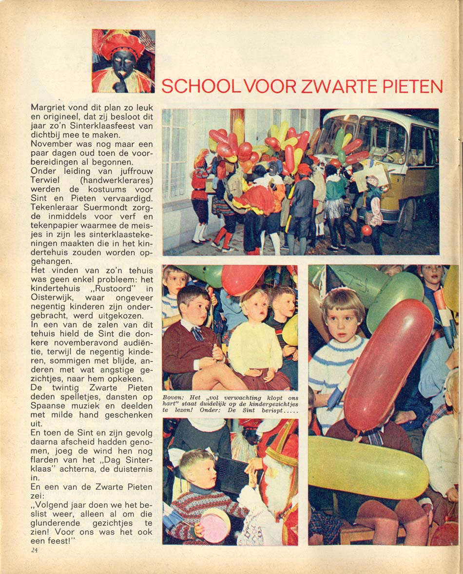 Artikel over Sinterklaasviering in Rustoord, de Margriet van 4 december 1965. Voorpagina.