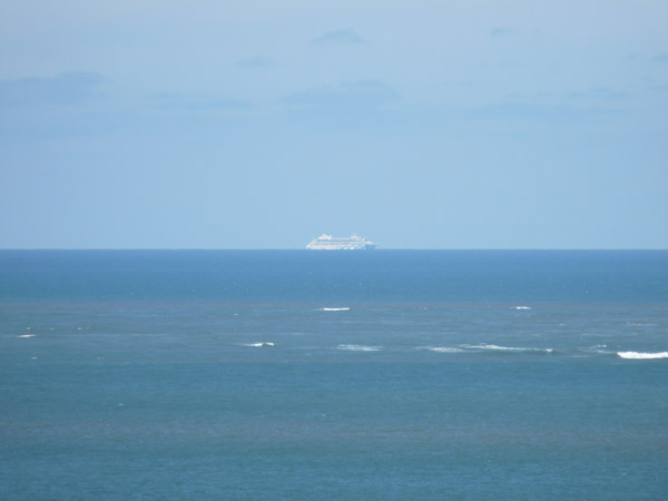 Cruiseschip aan de horizon