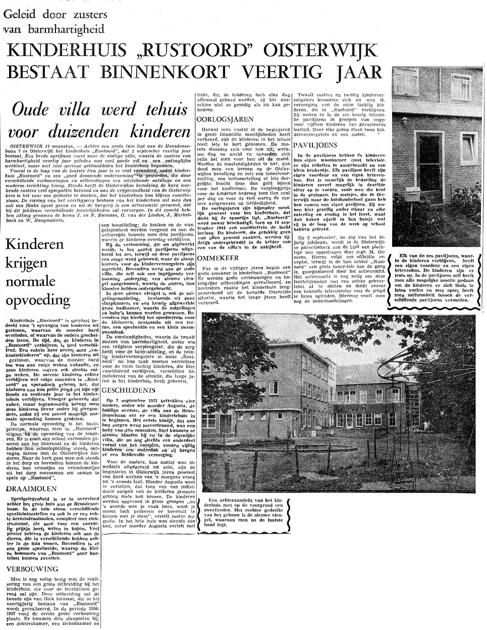 Krantenartikel 17 augustus 1967 over 40-jarig bestaan Rustoord